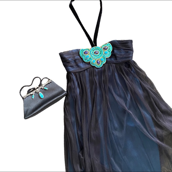 Andrew GN | Cocktail Empire Cut/Strapless Dress; Turquoise & Lapis Stones; Small - Picture 14 of 16